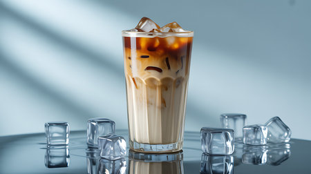 Chilled espresso drink with milk and ice, perfect for summer.の素材