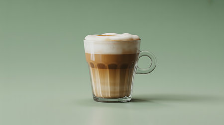 A delicious layered coffee drink with frothy milk on top, cozy.の素材