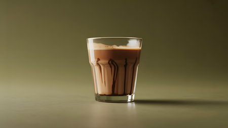 Chocolate milk in a glass with syrup drips, refreshing beverageの素材