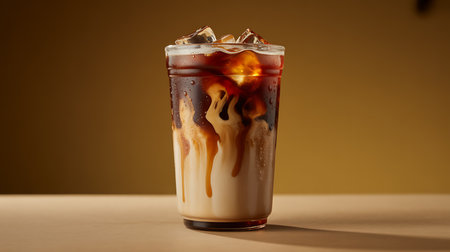 Chilled espresso drink with milk and ice, a cool refreshment.の素材