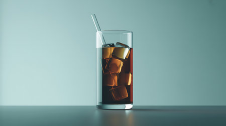 A refreshing, tall glass of iced drink with a straw and iceの素材