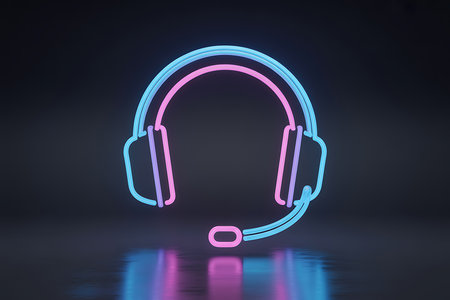 Glowing neon headset with microphone for communication supportの素材