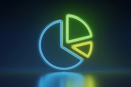 Digital neon pie chart icon for modern business data analysisの素材
