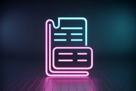 Digital document and data icon glowing on modern futuristic surfaceの素材