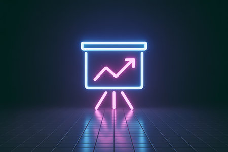 Neon presentation board with glowing line graph showing growthの素材
