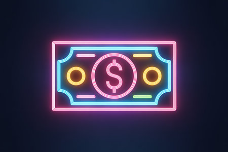 Neon glowing dollar bill icon, modern digital finance technologyの素材
