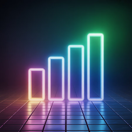 Abstract neon glowing bar chart showing progress and statisticsの素材