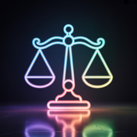 Neon scales of justice icon, vibrant glow, law and equilibriumの素材