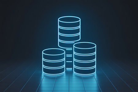 Database stacks neon glow cyber security digital data storageの素材