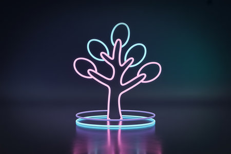 Abstract glowing tree in neon light, digital nature concept artの素材