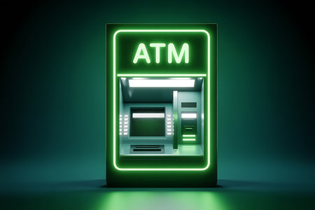 Glowing green neon atm for banking and financial transactionsの素材
