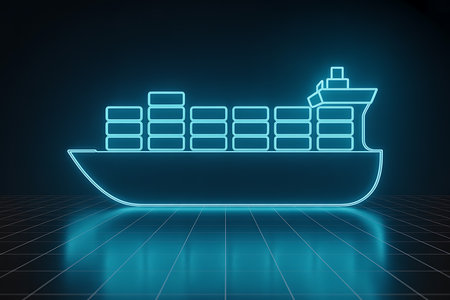 Digital cargo ship outline: global logistics, shipping, tradeの素材
