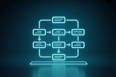 Glowing neon flowchart depicting business process workflow designの素材