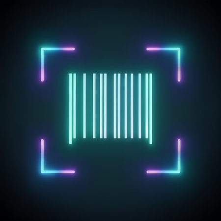 Neon glowing barcode in futuristic scan frame retail technologyの素材