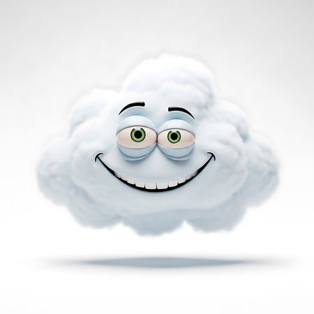 Cute, cheerful cloud character with a happy smile. Perfect for adding joy and whimsy to any design or children's project. Bright, calming and uplifting.の素材
