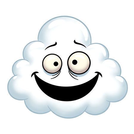 Bring sunny joy with this happy cartoon cloud. Perfect for weather themes, cheerful designs, and adding a touch of whimsy to any project.の素材