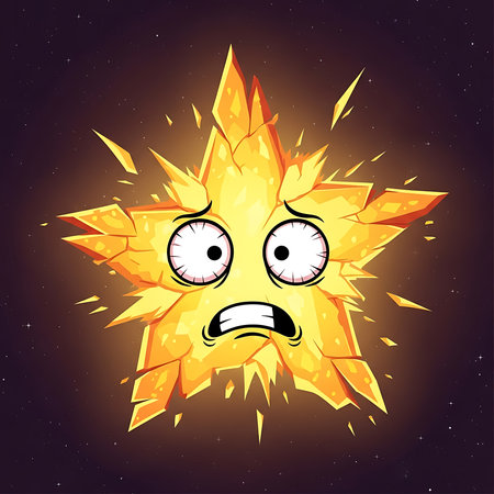 Terrified cartoon star exploding into pieces in cosmic outer space. Great for entertainment, comical designs, playful illustrations, and humorous themes.の素材