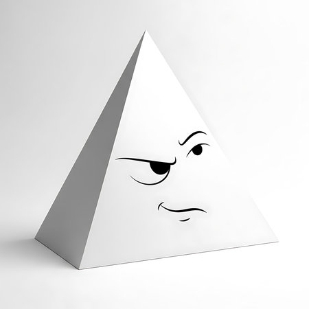 A grumpy cartoon pyramid with a disapproving expression. Perfect for illustrating frustration, annoyance, or geometric concepts with personality.の素材