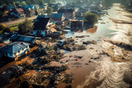 Aerial view of the flood on the Mekong river in Laosの素材