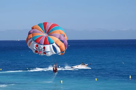 a motorboat with parachute prepared for parasailingの写真素材