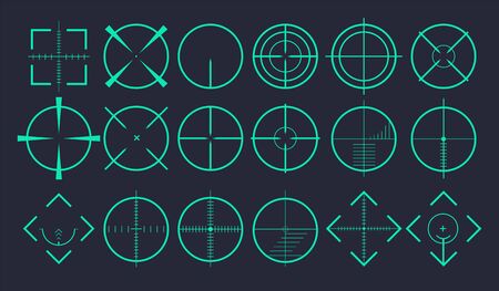 Target icon set in thin line style, flat design, vector clipartのイラスト素材