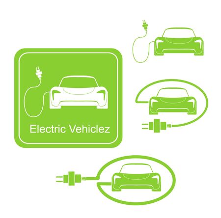 Road sign template of car charging station with a set of icons. vector illustration. flat design. Vector EPS 10.のイラスト素材