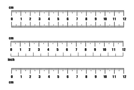 Inch and metric rulers. Centimeters and inches measuring scale cm metrics indicator. Precision measurement centimeter icon tools of measure size indication ruler toolsのイラスト素材