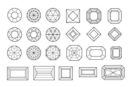 Vector set of diamond design elements. Crystal forms. Geometric shapes of precious stones.のイラスト素材