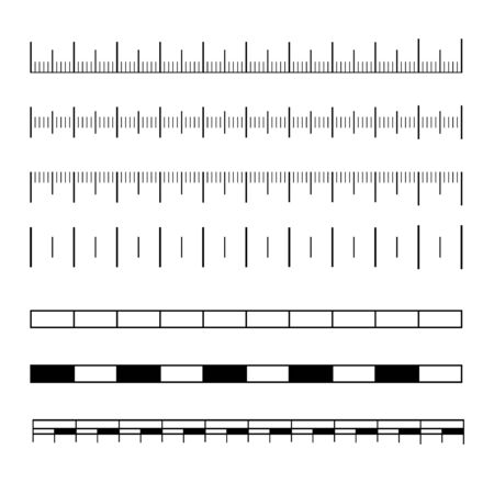 Set of size indicators with different unit distances. Measuring scale, markup for rulers. Vector illustration.のイラスト素材