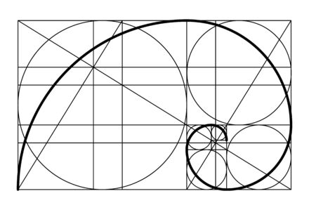 Golden ratio. Template golden spiral. Divine Proportions, Golden Proportion. Golden spiral. Fibonacci numbers. Logo. Vector icon.のイラスト素材