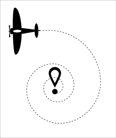 Airplane line vector icon of air plane path flight route with start point and dash line traceのイラスト素材