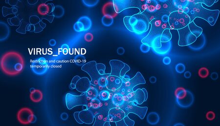 Pathogen respiratory coronavirus outbreak. Novel coronavirus concept on a dark background. Security and threat detection concept. 3D models of coronavirus bacteriaのイラスト素材