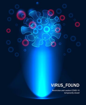 Virus. Concept of identifying a viral threat. Novel coronavirus concept on a dark background. Disease germ, pathogen organism, infectious micro virology.のイラスト素材