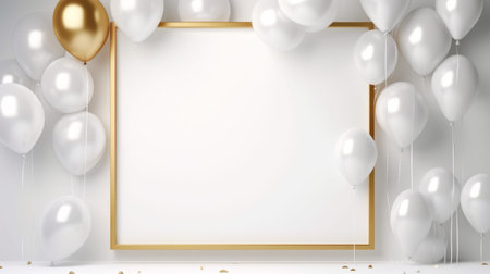 Gold picture frame with golden decorations. Mock up for your photo or text Place your work print art...