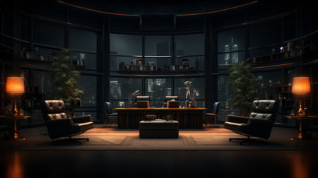 Chiefs office. Boss office interior. Individual design layout. Luxury design of CEO office. Mock up. Concept of working place.の素材