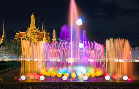 Fountain night light of landmark of Sanam Luang, Bangkok, Thailandのeditorial素材