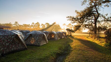 Beautiful landscape on the sunrise time and tent