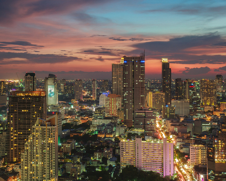Bangkok Cityscape, Business district with high building at dusk (Bangkok, Thailand)の写真素材