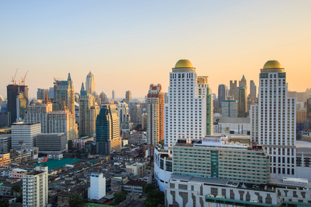 Bangkok Cityscape, Business district with high building at dusk (Bangkok, Thailand)の写真素材