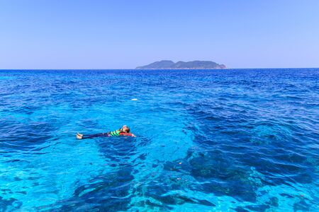 Thai women swimming in the sea andaman at Phang Nga, Thailand