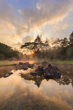 Environment hot spring in sunrise time at Jaeson National Park i; Thailand.with HDR effectの写真素材