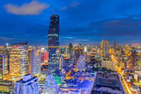 Bangkok financial district, business building and shopping mall center at Southeast Asiaの写真素材