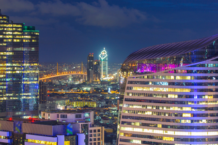 Bangkok financial district, business building and shopping mall center at Southeast Asiaの写真素材