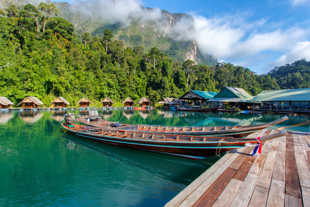 Travel by small boats, Ratchaprapha dam area in Surat Thani province, Thailand.