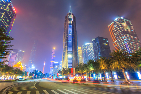 GUANGZHOU, CHINA - DECEMBER 11, 2016 : Guangzhou City night view and Central business building at dust on Dec. 11, 2016のeditorial素材
