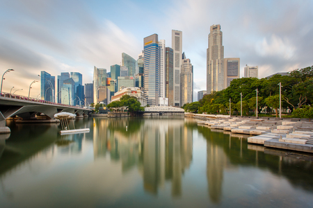 Business building and financial district in sunshine day at Singapore City, Singaporeの写真素材