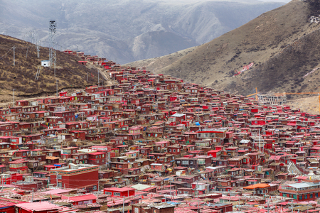 Top view monastery at Larung gar (Buddhist Academy), Sichuan, Chinaの写真素材