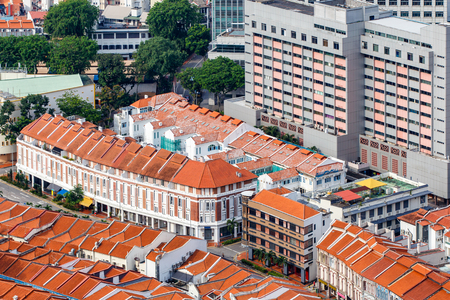 Top views skyline building and chinese old town in sunshine day at Singapore City, Singaporeのeditorial素材