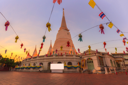 White pagoda in Wat Prayurawongsawat Worawihan, located near the Memorial Bridge in Bangkok, Thailand.の写真素材