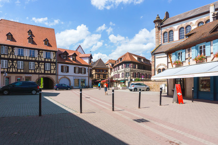 Obernai, France - July 17, 2017: Traditional colorful houses in Obernai city - Alsace Franceのeditorial素材